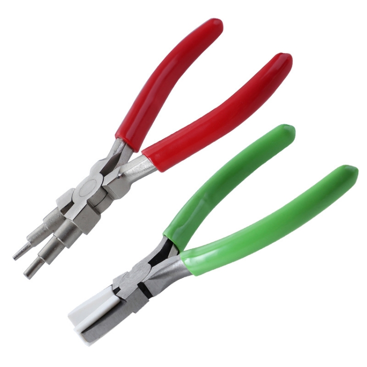 2 In 1 Handmade Jewelry Plier Nylon Accessories DIY Tools Wire Wrap Clamp, Style: Red 6-section + Flat Nip