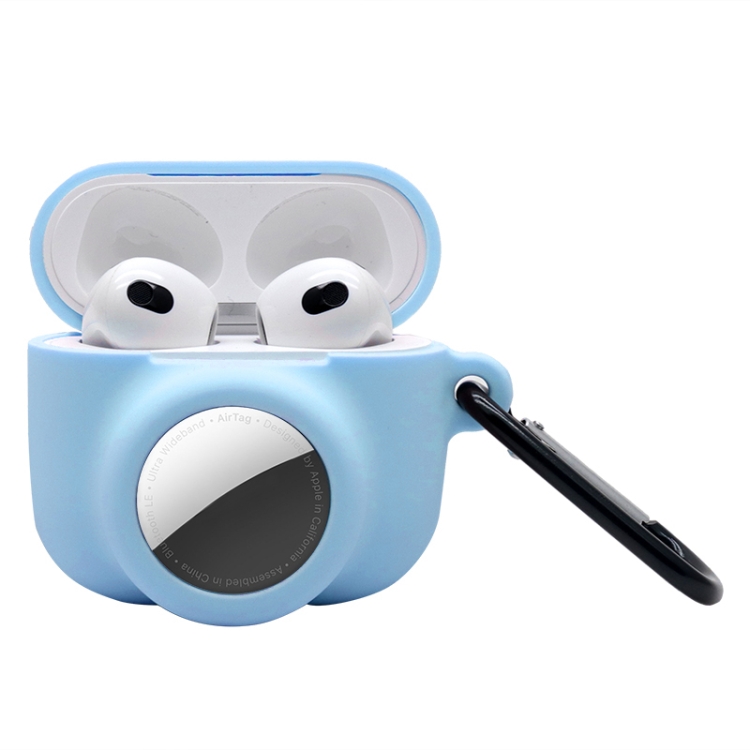 2 in 1 Shockproof Full Coverage Silicone Protective Case For AirPods 3 / AirTag 2nd Gen / AirTag 1st Gen(Blue)