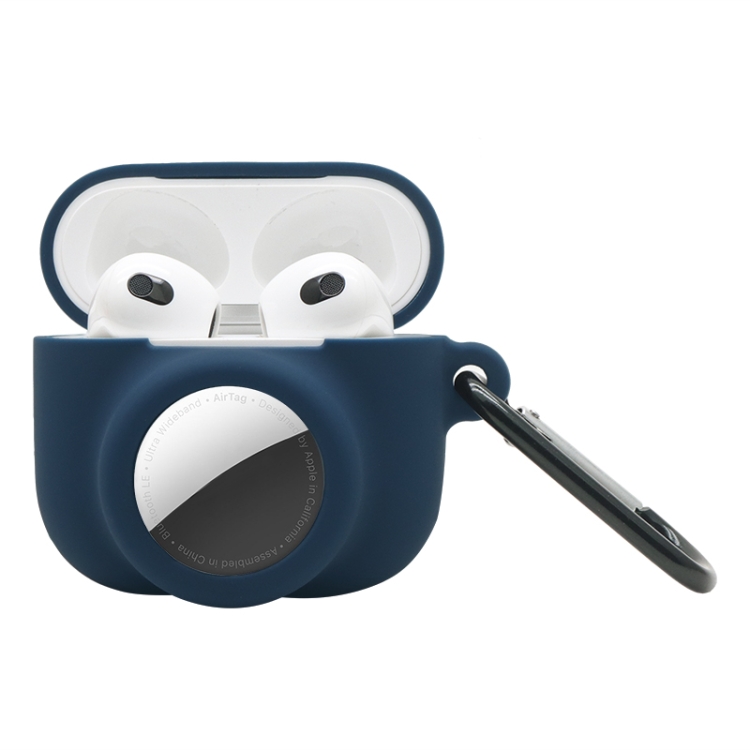 2 in 1 Shockproof Full Coverage Silicone Protective Case For AirPods 3 / AirTag 2nd Gen / AirTag 1st Gen(Dark Blue)