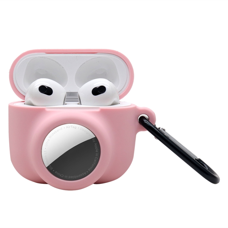 2 in 1 Shockproof Full Coverage Silicone Protective Case For AirPods 3 / AirTag 2nd Gen / AirTag 1st Gen(Pink)
