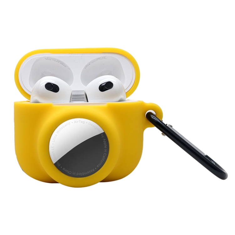 2 in 1 Shockproof Full Coverage Silicone Protective Case For AirPods 3 / AirTag 2nd Gen / AirTag 1st Gen(Yellow)