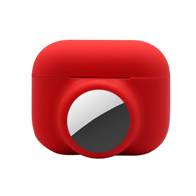 2 in 1 Shockproof Full Coverage Silicone Protective Case For AirPods Pro / AirTag 2nd Gen / AirTag 1st Gen(Red)