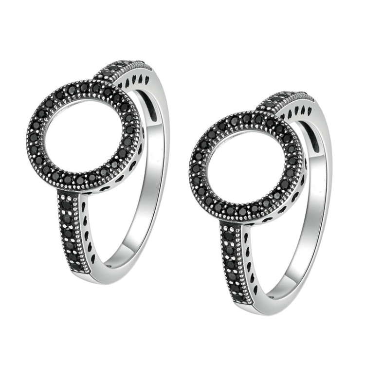 2 PCS Alloy Lucky Circle Diamond Halo Rings, Ring Size:6(Black)