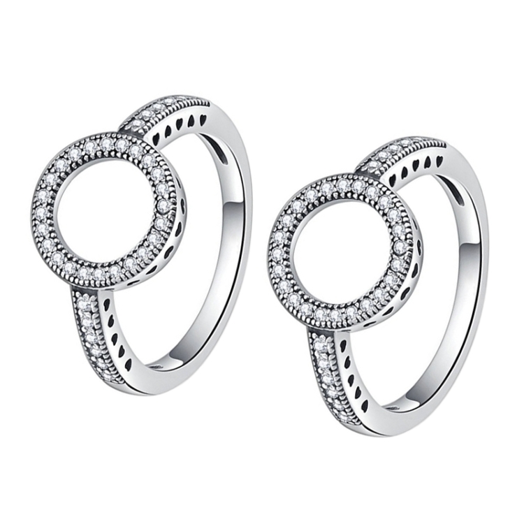 2 PCS Alloy Lucky Circle Diamond Halo Rings, Ring Size:8(White)