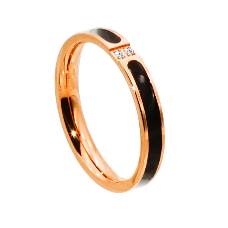 2 PCS Fashion Two Diamond-Studded Titanium Steel Couple Rings For Couple, Size: US Size 9(Rose Gold)