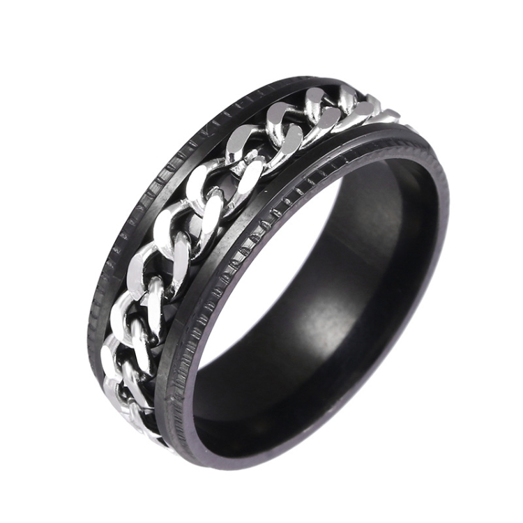 2 PCS Men Stainless Steel Embossed Turnable Chain Rings, Color: Black Steel Color(9)
