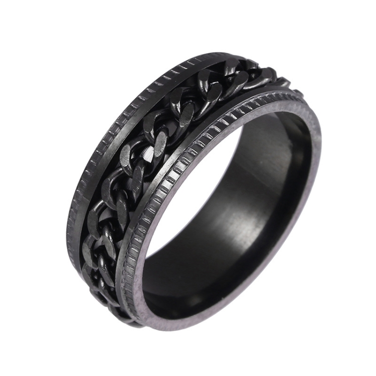2 PCS Men Stainless Steel Embossed Turnable Chain Rings, Color: Black(11)
