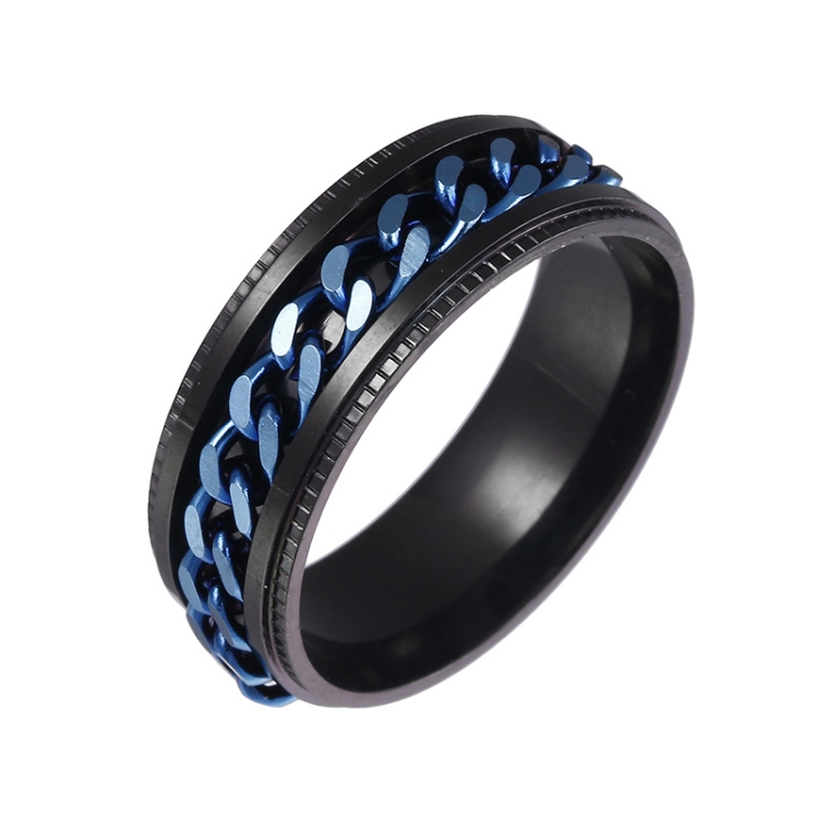 2 PCS Men Stainless Steel Embossed Turnable Chain Rings, Color: Dark Blue(6)