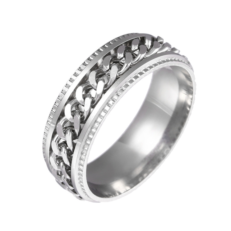 2 PCS Men Stainless Steel Embossed Turnable Chain Rings, Color: Steel Color(10)