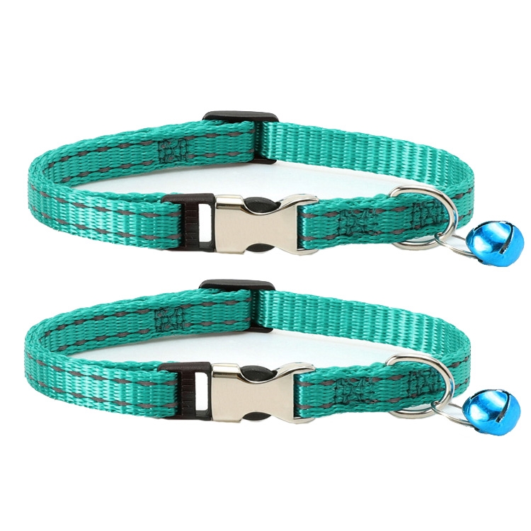 2 PCS Night Reflective Nylon Cat Collar With Bell, Size: XS 1.0x19-30cm(No Carving Green)
