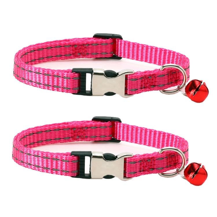 2 PCS Night Reflective Nylon Cat Collar With Bell, Size: XS 1.0x19-30cm(No Carving Rose Red)