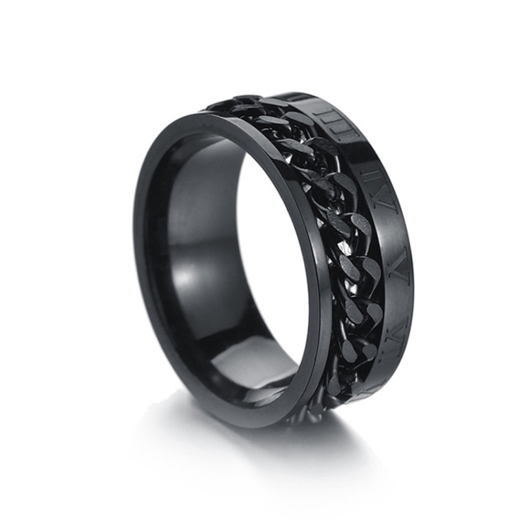 2 PCS Roman Numerals Turnable Chain Titanium Steel Ring, Color: black(9)