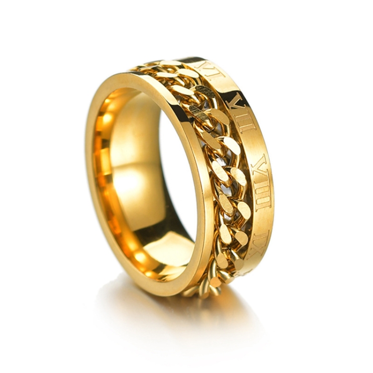 2 PCS Roman Numerals Turnable Chain Titanium Steel Ring, Color: Gold(6)