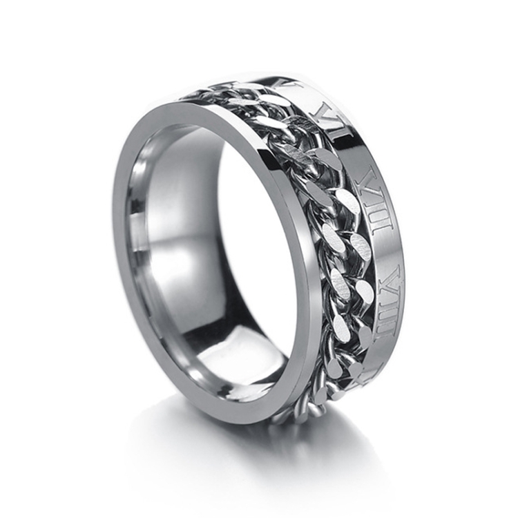 2 PCS Roman Numerals Turnable Chain Titanium Steel Ring, Color: Steel Color(9)