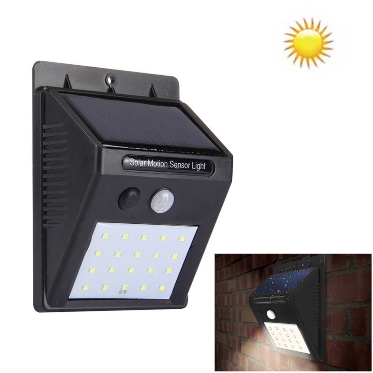 20 LED White Light Outdoor Solar Motion Sensor Light for Yard / Garden / Home / Driveway / Stairs / Outside Wall(Black)
