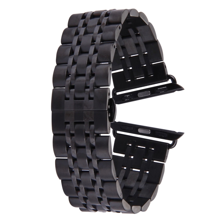 22mm Men Hidden Butterfly Buckle 7 Beads Stainless Steel Watch Band For Apple Watch 38mm(Black)