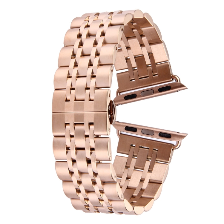 22mm Men Hidden Butterfly Buckle 7 Beads Stainless Steel Watch Band For Apple Watch 42mm(Rose Gold)