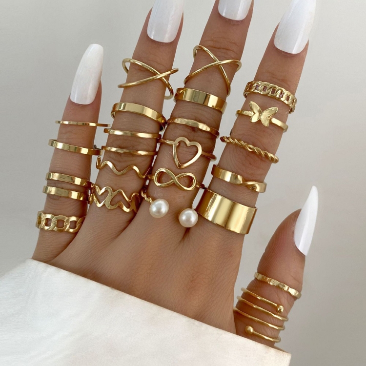 22pcs/set Heart Butterfly Joint Open Ring(SKU7161 Gold)