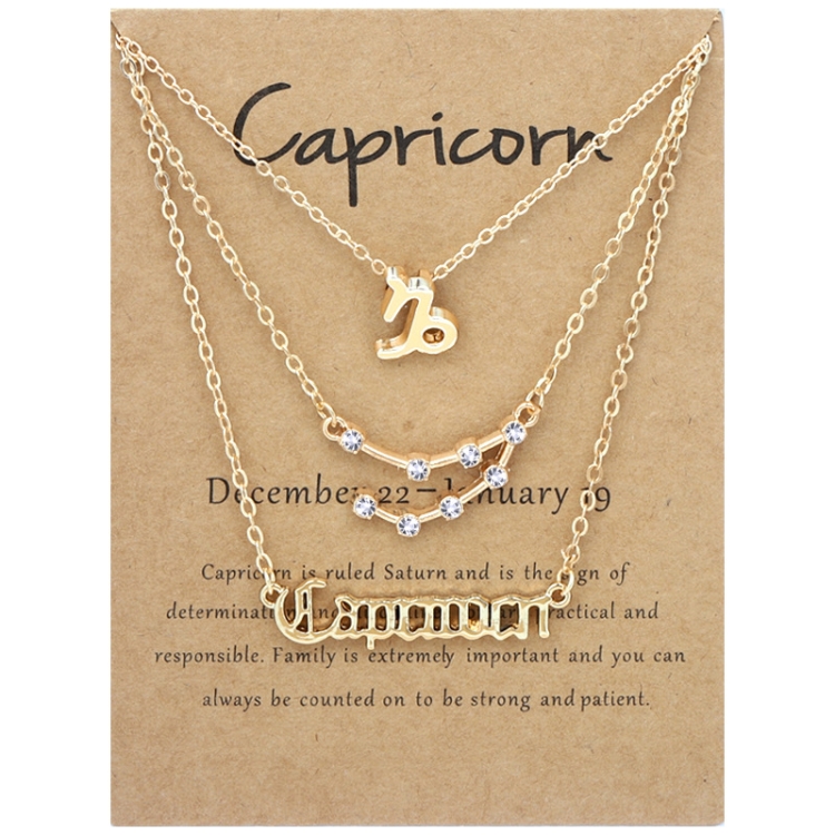 3 In 1 12 Zodiac Signs Necklace Set Retro Alphabet Symbols With Diamonds Jewelry Set, Style: Capricorn Golden