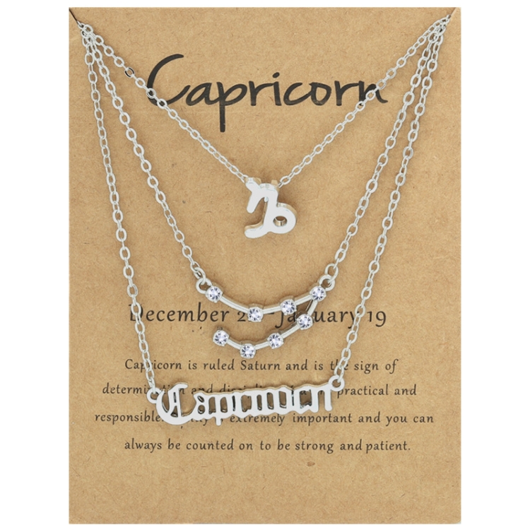 3 In 1 12 Zodiac Signs Necklace Set Retro Alphabet Symbols With Diamonds Jewelry Set, Style: Capricorn Silver