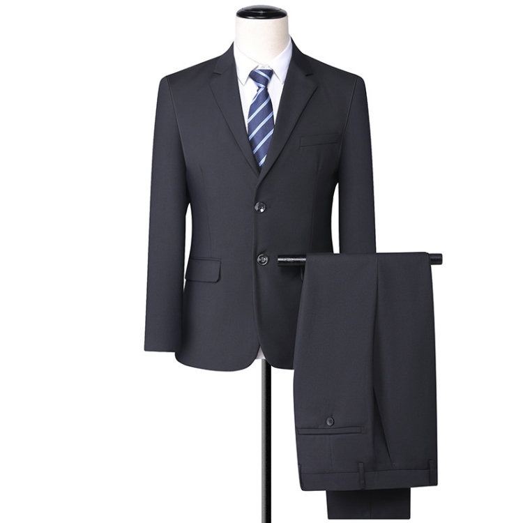 3 In 1 Men 2-Button Suit Handsome Slim Business Formal Suit Bank Sales Hotel Workwear, Size: XXXL(Blazer+Vest+Trousers Black)