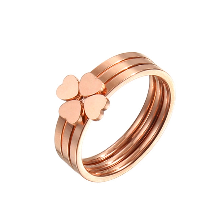 3 In 1 Titanium Steel Peach Heart Combination Four-Leaf Clover Couple Ring, Size: US Size 5(Rose Gold)