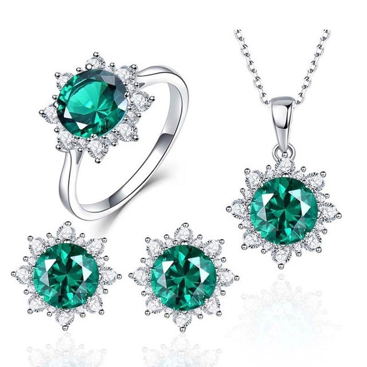 3 PCS/Set Snow Shape Gemstone Jewelry Set For Women, Ring Size:7(Green)