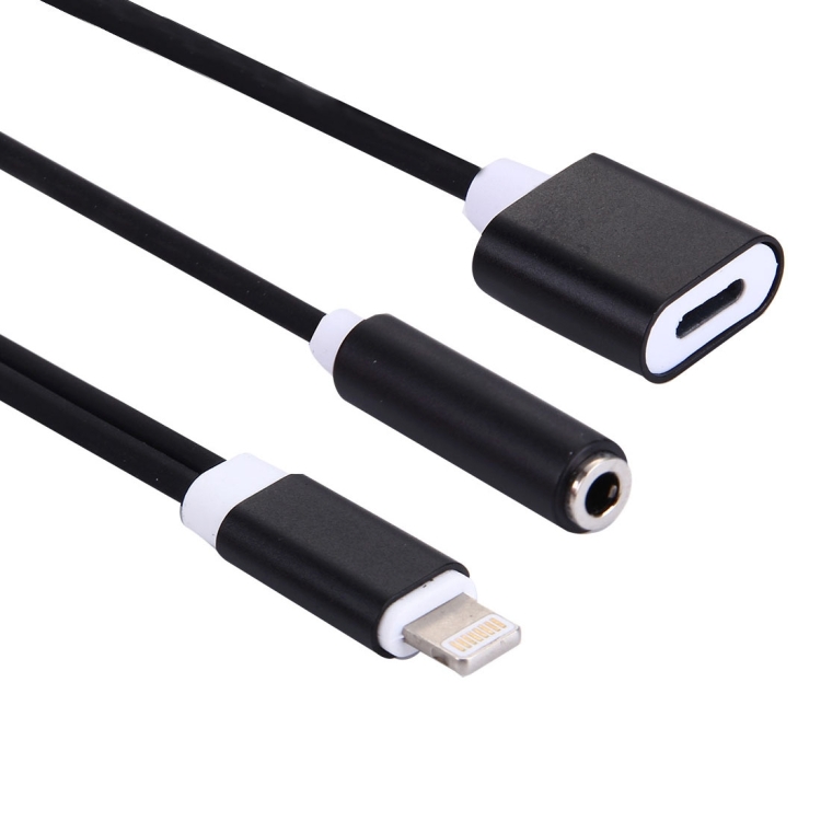 3.5mm & 8 Pin Female to 8 Pin Male Audio Adapter for iPhone 7 & 7 Plus, Not Support iOS 10.3.1 or Above Mobile Phones, Length: About 12cm(Black)