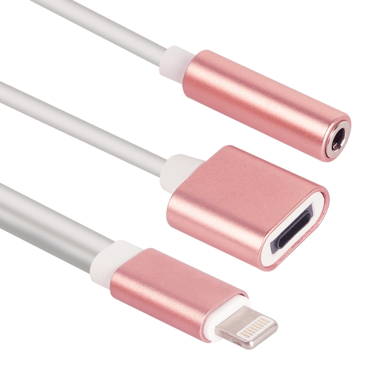 3.5mm & 8 Pin Female to 8 Pin Male Audio Adapter for iPhone 7 & 7 Plus, Not Support iOS 10.3.1 or Above Mobile Phones, Length: About 12cm(Rose Gold)