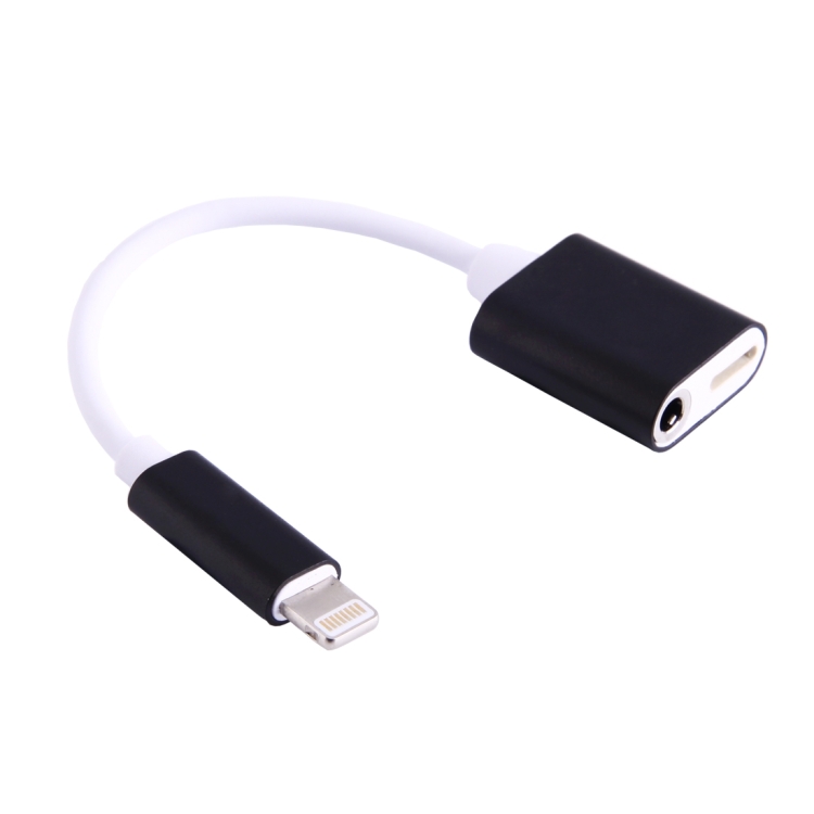 3.5mm Female + 8 Pin Female to 8 Pin Male Charging and Listening to Music Earphone Audio Adapter for iPhone 7, iPhone 6, iPhone 5, iPad, Not Support iOS 10.3.1 or Above Mobile Phones(Black)