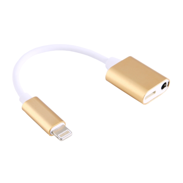 3.5mm Female + 8 Pin Female to 8 Pin Male Charging and Listening to Music Earphone Audio Adapter for iPhone 7, iPhone 6, iPhone 5, iPad, Not Support iOS 10.3.1 or Above Mobile Phones(Gold)
