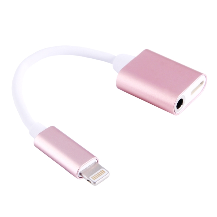 3.5mm Female + 8 Pin Female to 8 Pin Male Charging and Listening to Music Earphone Audio Adapter for iPhone 7, iPhone 6, iPhone 5, iPad, Not Support iOS 10.3.1 or Above Mobile Phones(Rose Gold)