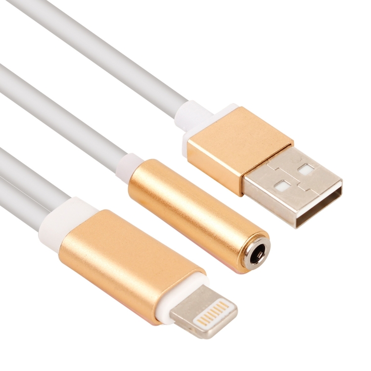 3.5mm & USB to 8 Pin Audio Adapter for iPhone 7 / iPhone 7 Plus / iPhone 6 & 6s / iPhone 6 Plus & 6s Plus, Not Support iOS 10.3.1 or Above Mobile Phones, Length: About 23cm(Gold)