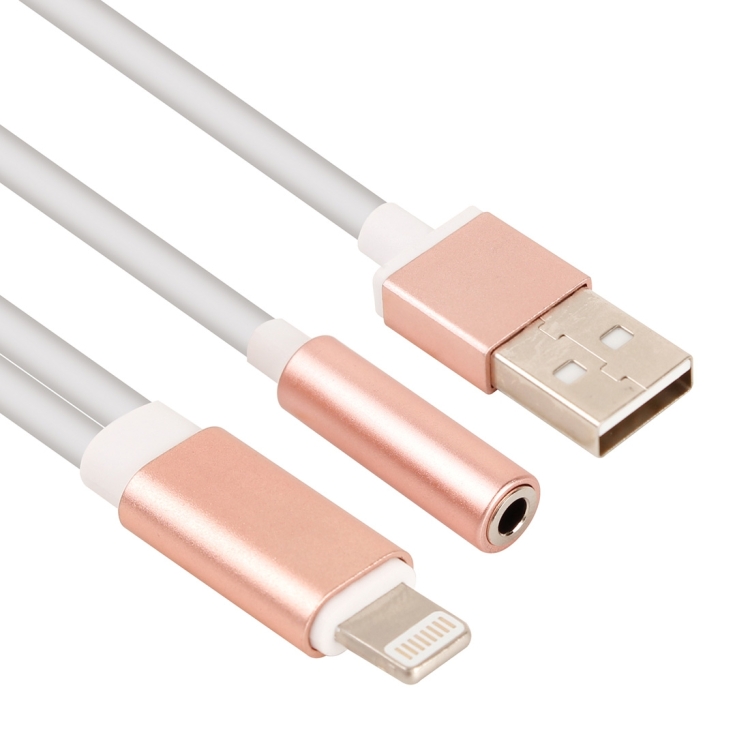 3.5mm & USB to 8 Pin Audio Adapter for iPhone 7 / iPhone 7 Plus / iPhone 6 & 6s / iPhone 6 Plus & 6s Plus, Not Support iOS 10.3.1 or Above Mobile Phones, Length: About 23cm(Rose Gold)