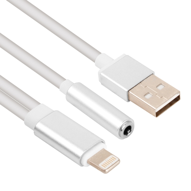 3.5mm & USB to 8 Pin Audio Adapter for iPhone 7 / iPhone 7 Plus / iPhone 6 & 6s / iPhone 6 Plus & 6s Plus, Not Support iOS 10.3.1 or Above Mobile Phones, Length: About 23cm(Silver)