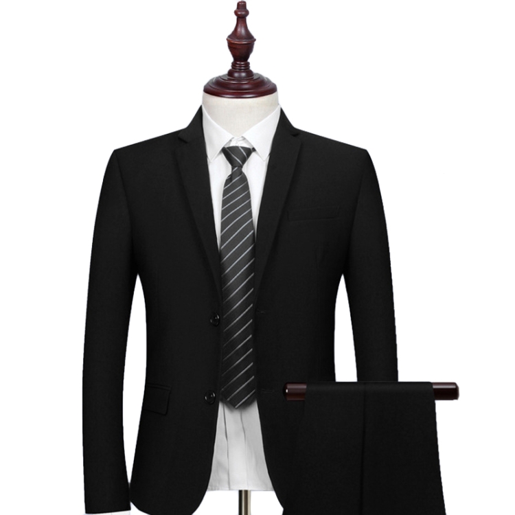 3pcs /Set Men Formal Business Suit Blazers Wedding Dress Groom Group Suits, Size: M(2 Button Black Jacket+Shirt+Pants)
