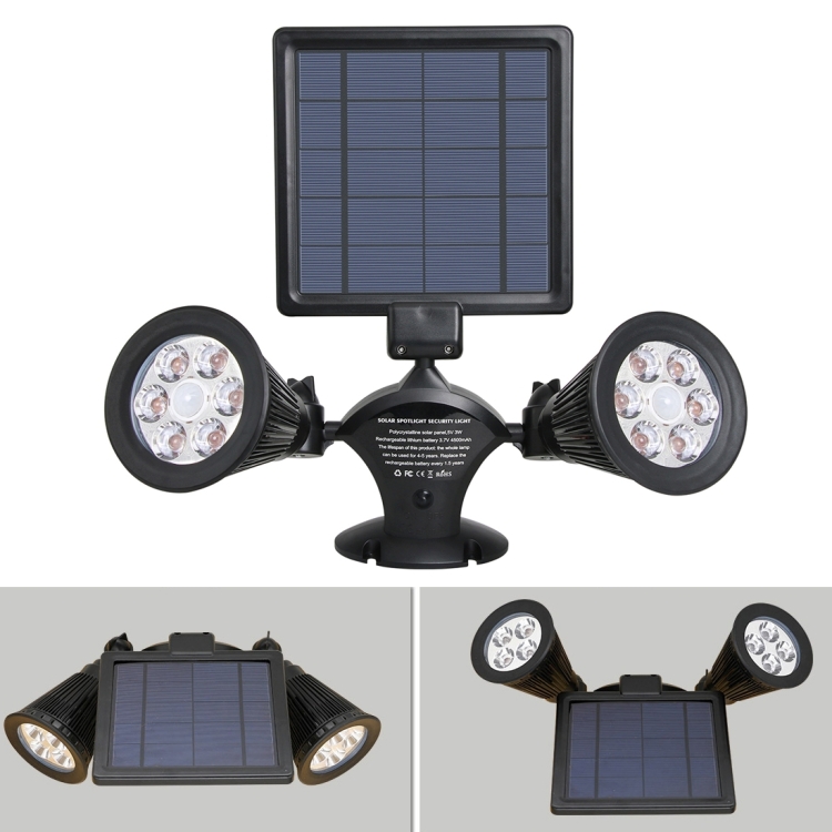 3W 12 LEDs Dual Head Solar Power Motion Sensor LED Spotlight Wall Light Outdoor Light with Solar Panel, Sensor Distance: about 8m