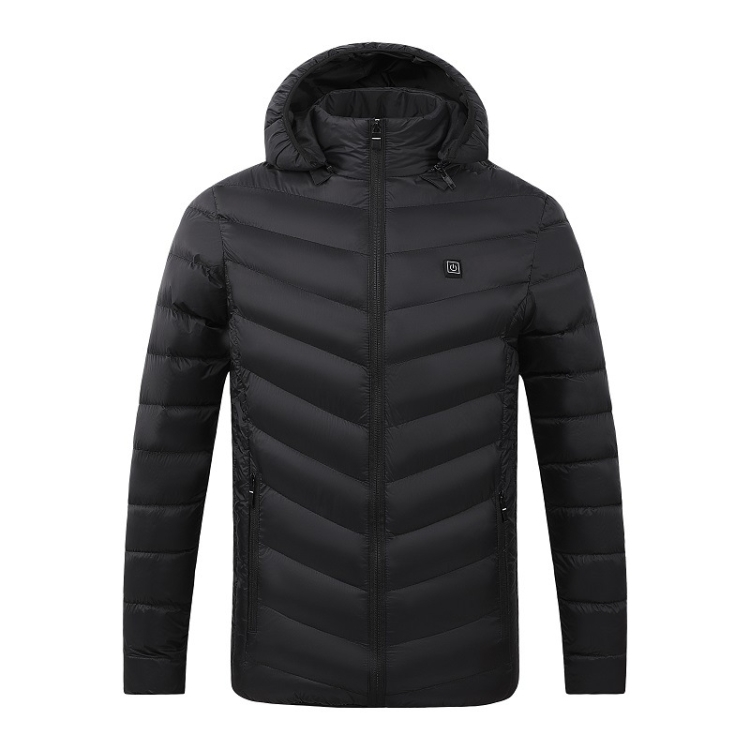 4 Zone Black  USB Winter Electric Heated Jacket Warm Thermal Jacket, Size: XL
