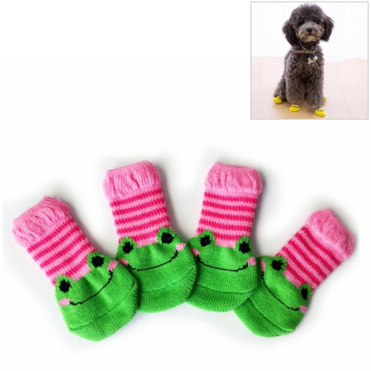 4pcs /Set Cute Puppy Dogs Pet Knitted Anti-slip Socks, Size:L (Frog)