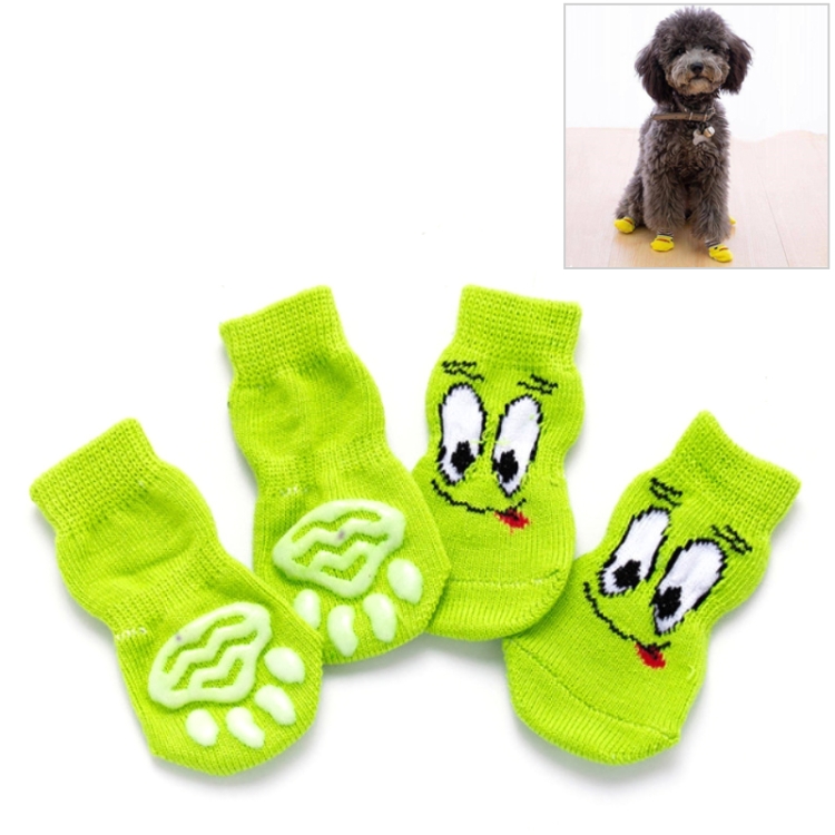4pcs /Set Cute Puppy Dogs Pet Knitted Anti-slip Socks, Size:M (Green Eyes)