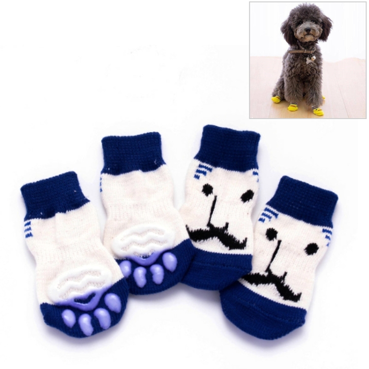 4pcs /Set Cute Puppy Dogs Pet Knitted Anti-slip Socks, Size:S (Blue Beard)
