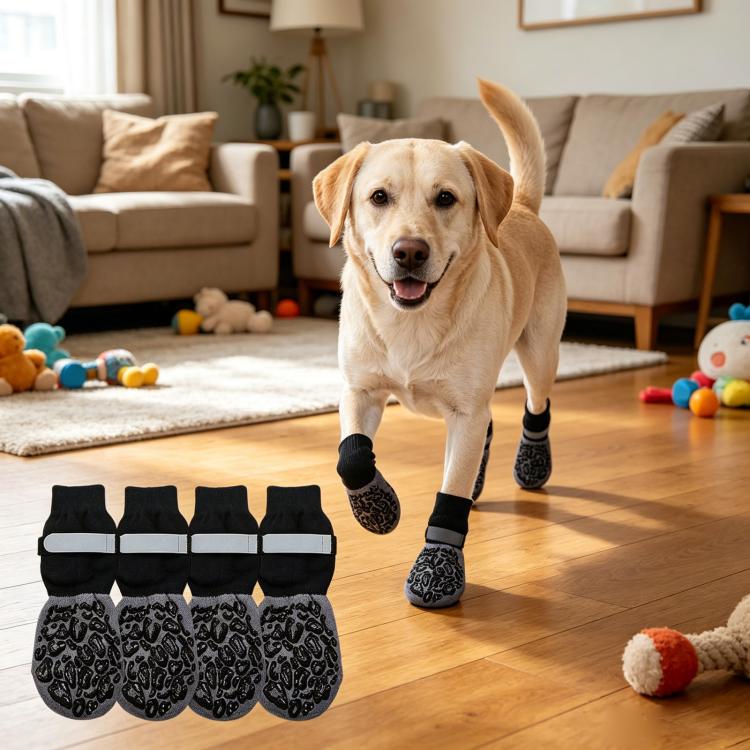 4pcs / Set Outdoor Silent Pet Socks For Medium & Large Dogs, Non-Slip Pet Paw Socks, Size: L(Luminous Leopard Print)