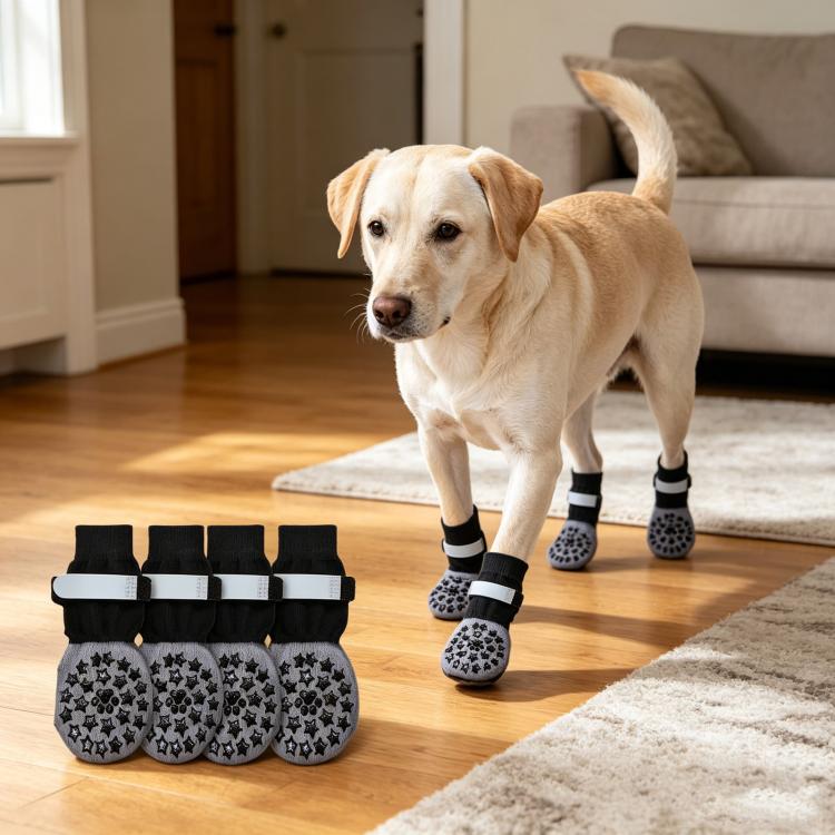 4pcs / Set Outdoor Silent Pet Socks For Medium & Large Dogs, Non-Slip Pet Paw Socks, Size: M(Luminous Claw-print Stars)