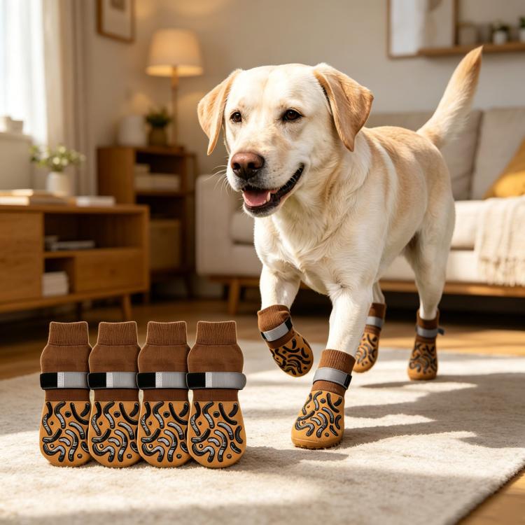 4pcs / Set Outdoor Silent Pet Socks For Medium & Large Dogs, Non-Slip Pet Paw Socks, Size: S(Luminous Yellow Geometry)