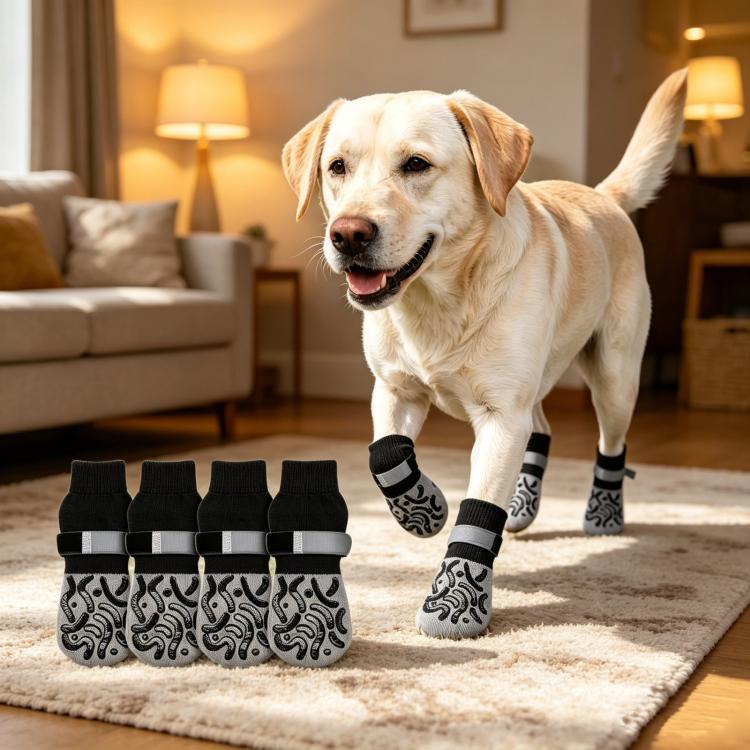 4pcs / Set Outdoor Silent Pet Socks For Medium & Large Dogs, Non-Slip Pet Paw Socks, Size: XL(Luminous Black Geometry)