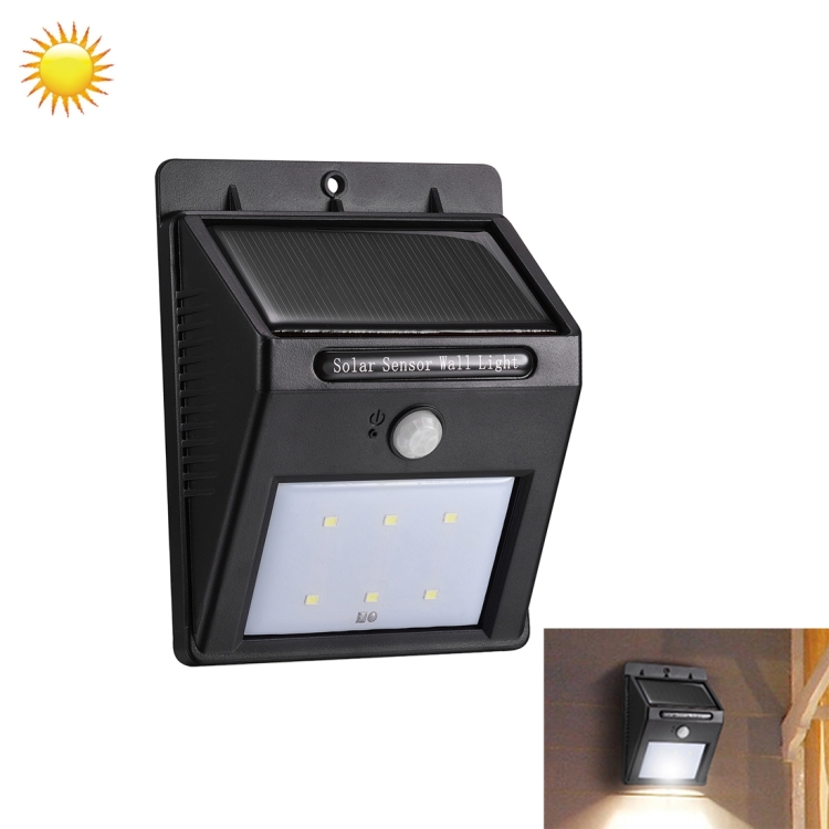 5.5V 6 LED White Light Outdoor Solar Motion Sensor Light for Yard / Garden / Stairs / Outside Wall(Black)