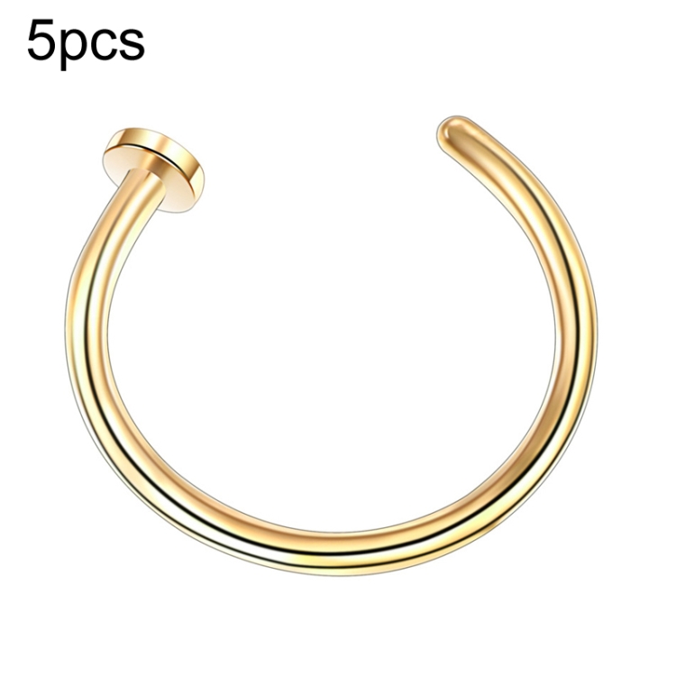 5pcs Stainless Steel Nose Ring Without Hole C-Shape Nose Staple Lip Band Earrings, Size: 0.8 x 10+2(Gold)