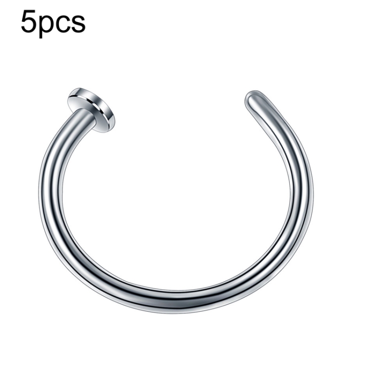 5pcs Stainless Steel Nose Ring Without Hole C-Shape Nose Staple Lip Band Earrings, Size: 0.8 x 10+2(Steel Color)