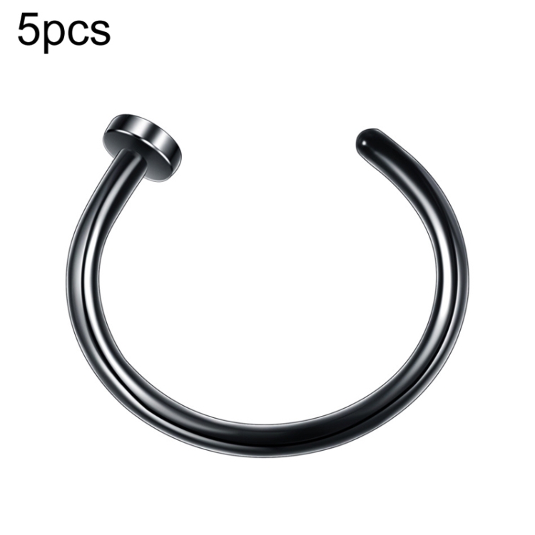 5pcs Stainless Steel Nose Ring Without Hole C-Shape Nose Staple Lip Band Earrings, Size: 0.8 x 8+2(Black)