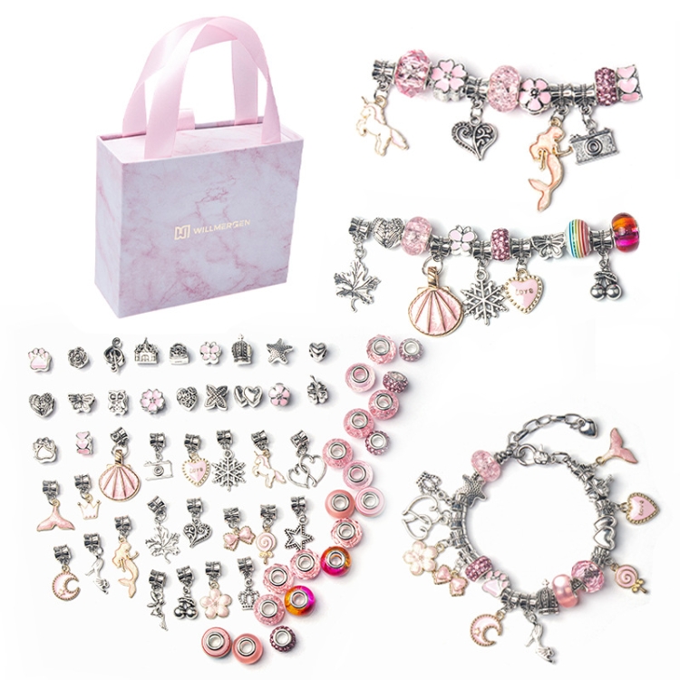 63 In 1 Cartoon DIY Handmade Jewelry Children Hand Chain Bracelet(Pink)